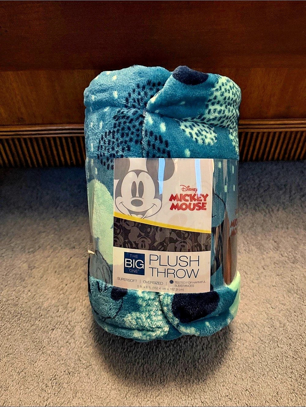 Disney Mickey Mouse The Big One Plush Throw Blue NWT